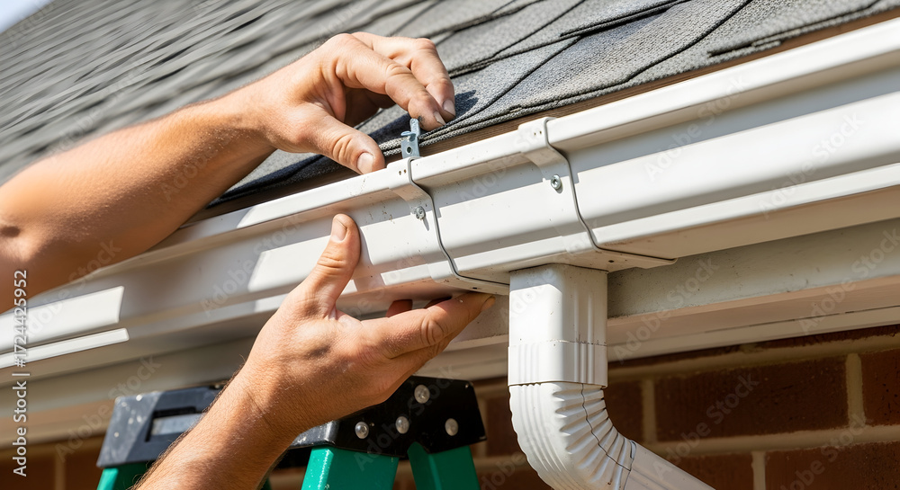 Seamless gutter installation on residential home in Enumclaw, Washington